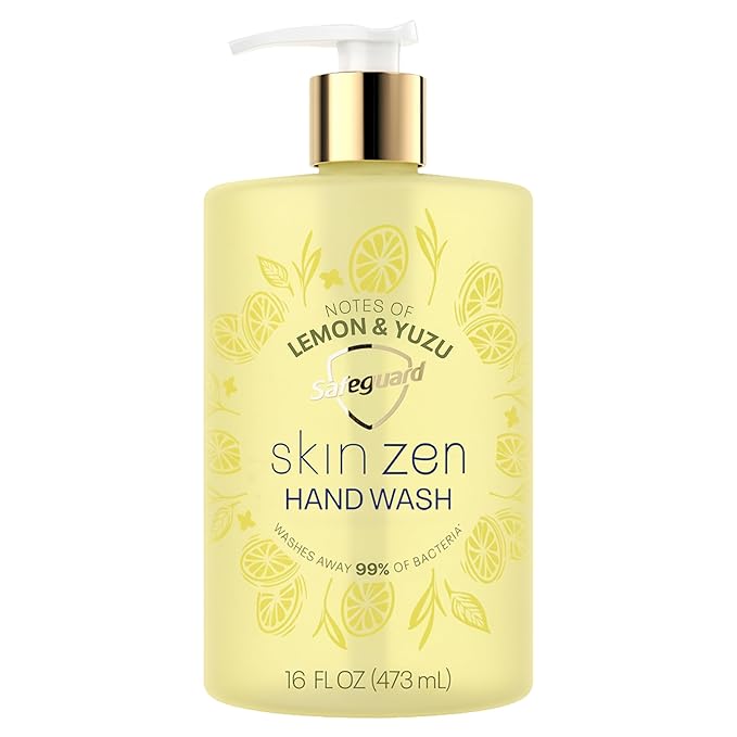 Safeguard Liquid Hand Soap, Skin Zen, Washes Away 99% Bacteria, Made with Natural Moisturizers & 2X Skin Conditioners, Safeguarding Families, PH Balanced Formula, Lemon & Yuzu Scent, 16 oz