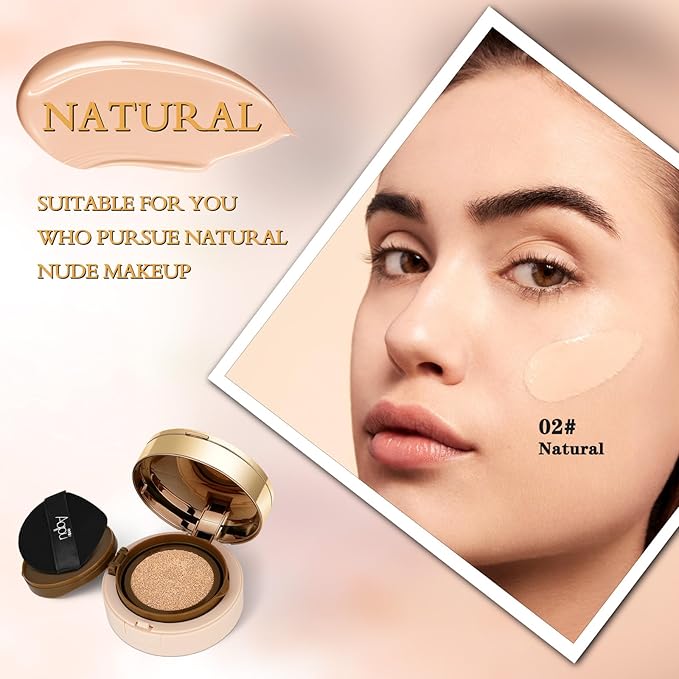 Essential Cushion Foundation, Essential Skin Nuder Cushion, 4-in-1 Triple Layer Korean Skin Care & Face Beauty Makeup, Suit for All Skin Types, (Concealer, Cushion Cream, Setting Powder), #02-NATURAL