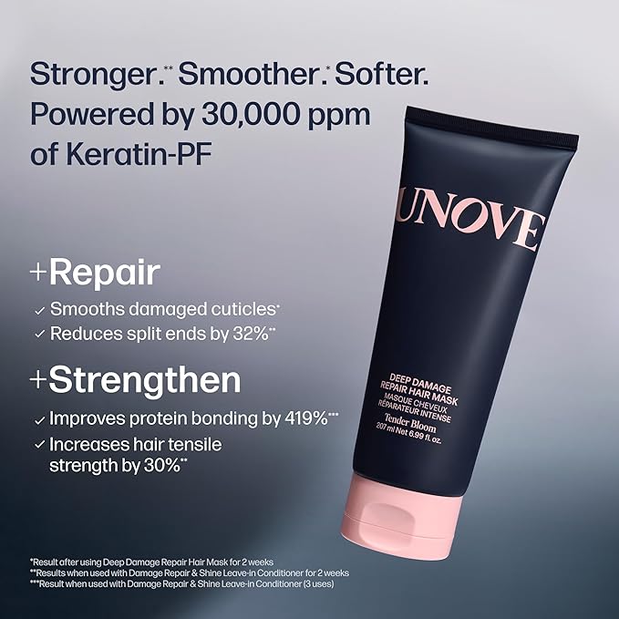 UNOVE Deep Damage Repair Hair Mask - Protein Hair Treatment & Hair Mask for Damaged Hair | Deep Conditioning & Keratin Hair Mask for Dry, Frizzy Hair | Korean Hair Care | Tender Bloom, 10.82 fl oz