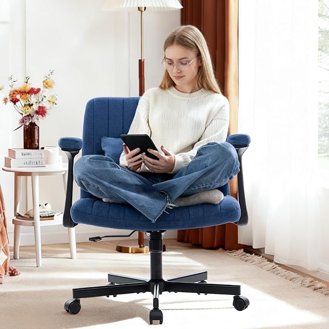 Ergonomic Cross Legged Chair with Wheels,360° Swivel Meditation Chair,ADHD Chair, Criss Cross Desk Chair with Lumbar Support and Adjustable Stool, (Wide seat Cushion, Blue)