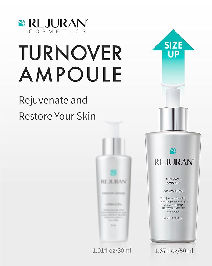 REJURAN® Skincare Duo with c-PDRN® – Turnover Ampoule (1.69 fl oz) & Rebalancing Toner for Firming, Hydration, Pore Care & Radiant Glass Skin – Korean Anti-Aging Serum & Toner Set