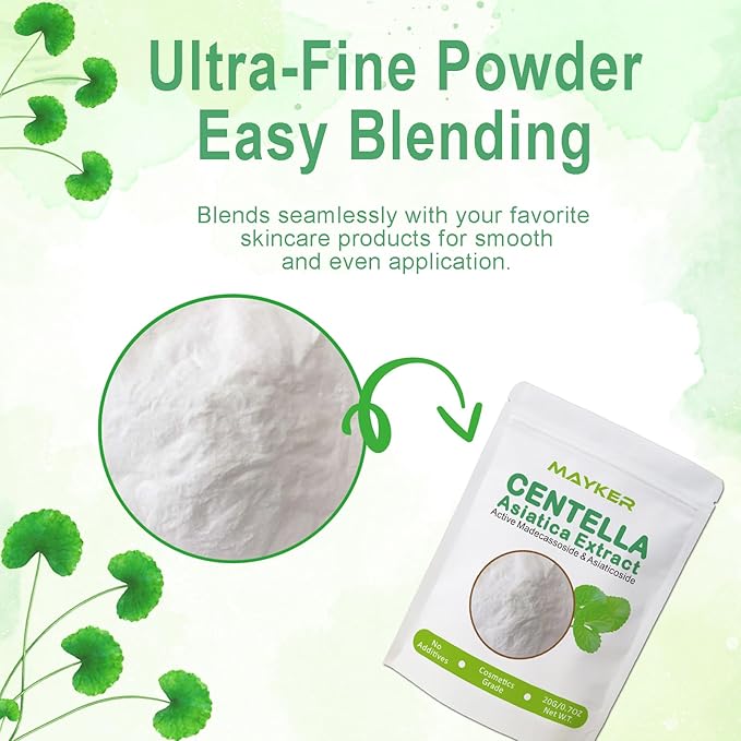 MAYKER Pure Centella Asiatica Extract Powder 0.7oz, with Active Madecassoside and Asiaticoside B, Ideal for Enhancing DIY Skincare Formulations,Versatile Ingredient for DIY Centella Asiatica Serums