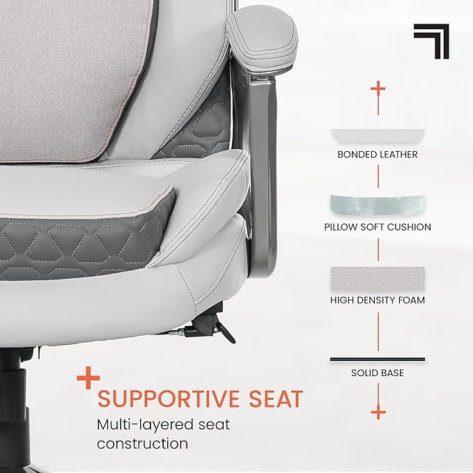 Sharper Image S600 Active Lumbar Ergonomic Bonded Leather Swivel Executive Massage Chair, White/Gray