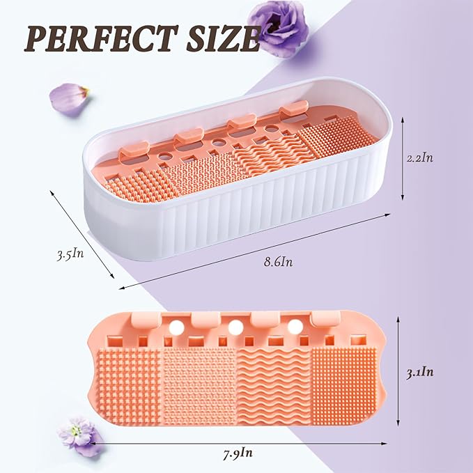 Makeup Brush Cleaner Mat, 4-in-1 Make Up Cleaning Box, 2 Pack Travel Organizer & Storage Holder with Quick-Dry Pad