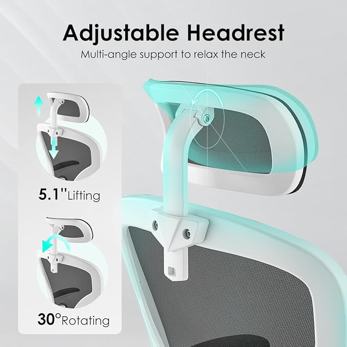Farini Ergonomic Office Chair, Home Office Desk Chair with Headrest, High Back Swivel Computer Chair with Armrests and Adjustable Lumbar Support for Home Office Study Room, White & Black