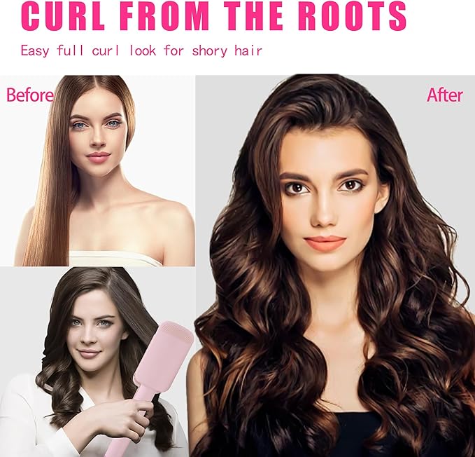 Waver Curling Iron Hair Crimper, Ionic Deep Waver Hair Curler Tool, Beach Waver Curling Wand, 2 in 1 straightener and curler with Ceramic 3 Barrel for Women, Dual Voltage, Anti-Scald, 1.25 Inch (Pink)