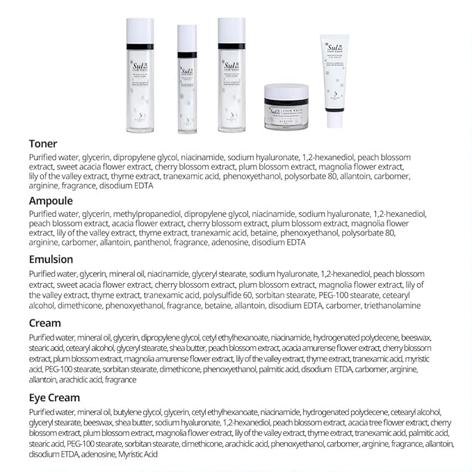 Sulhee Real White Skincare 5-piece Set | Facial care Kit, Moisturizer | Toner, Emulsion, Cream, Ampoule, Eyecream