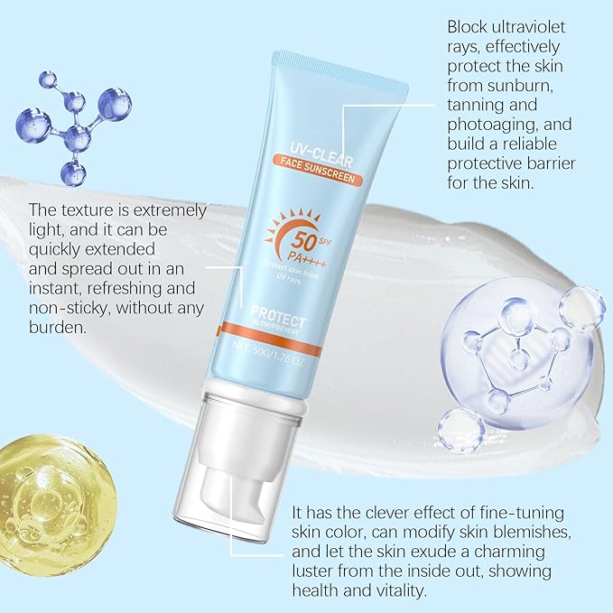 Sunscreen SPF 50, SPF 50+ Moisturizer Sun Screen, Lightweight under Makeup, Travel Essentials, Summer Essentials, Skin Care, Sunscreen for Face & Body
