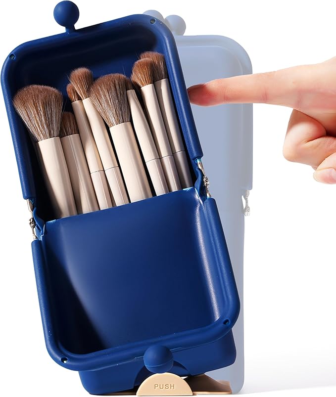 APT 1101 Makeup Brush Holder Travel Cosmetic Bag with Suction Base, Portable Cosmetic Organizer for Travel & Home, Organizer for Brushes, Beauty Tools & Accessories (Navy)