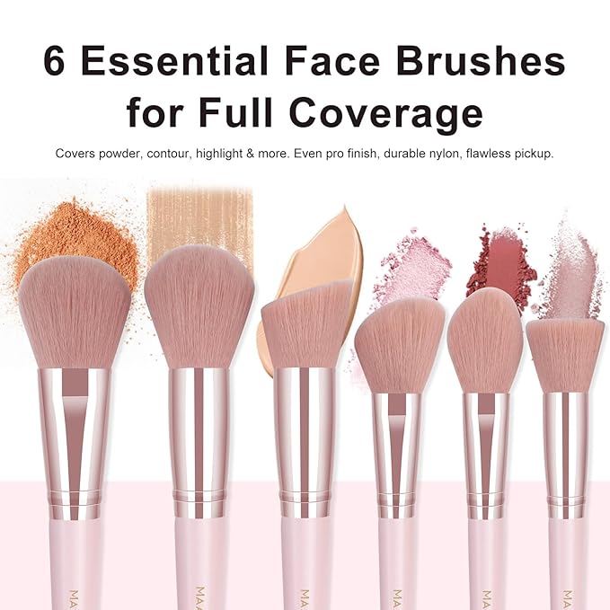 MAANGE 30Pcs Professional Makeup Brush Set with Case – Premium Synthetic Brushes for Foundation, Powder, Blush, Eyeshadow & Blending,Pink