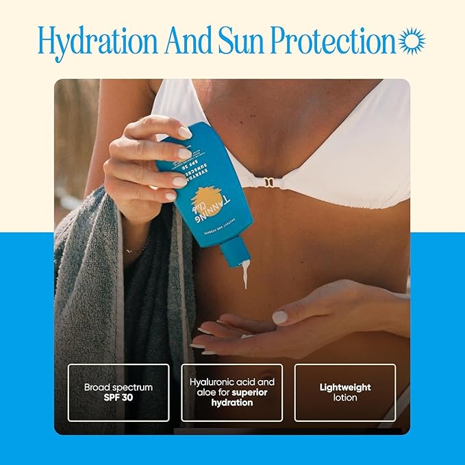 Tanning Club Daily Sun Defense Duo – Everyday Sunscreen SPF 30 (Water & Sweat Resistant, 80 Minutes) & Cooling Hydration Gel with Aloe and Sea Kelp – Pre & Post Sun Care Set for Balanced Hydration