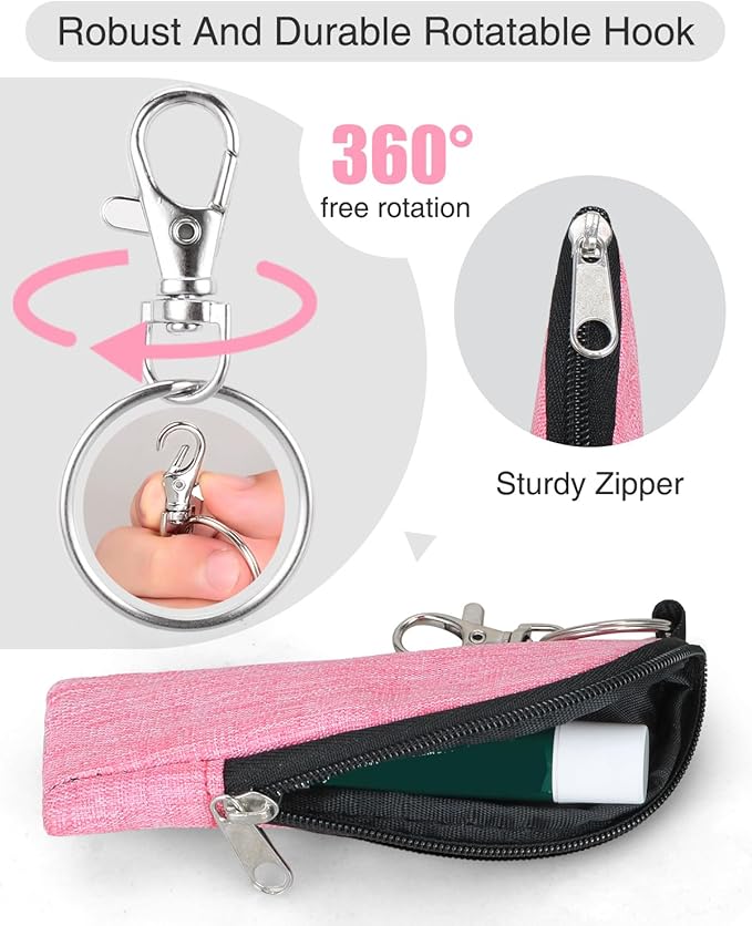 Chapstick Holder Lip Balm Sleeve Pouch Portable Lipstick Holder Bag Lip Gloss Holder With Hook Gift for Women (Grey, rose red, purple)