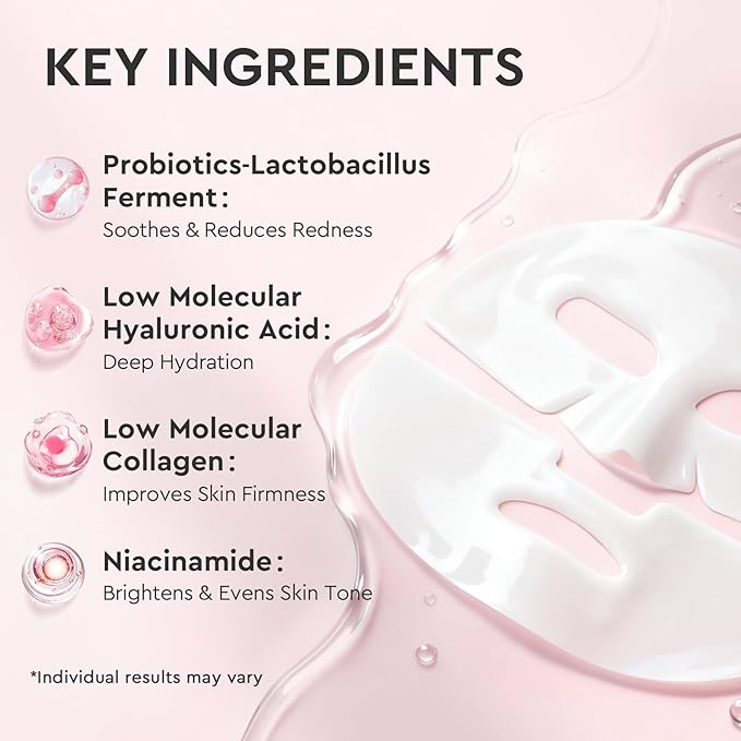 Elvira Bio-Collagen Real Deep Mask, Overnight Hydrating Face Mask with Hyaluronic Acid, Korean Skincare Face Mask for Moisturizing and Firming, Face Masks Sheet for All Skin Types, 4 Pack