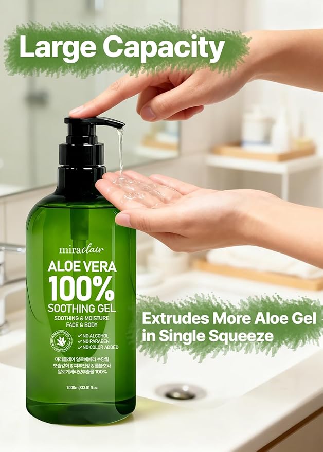 100% Pure Aloe Vera Soothing Gel – Aloe Vera Gel 1000ml, Moisturizing & Calming Skin Care for Face & Body Hair 33.81 fl oz