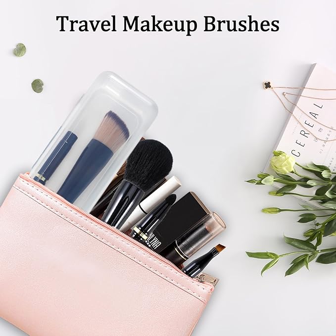 Ponhey 4 in 1 Travel Makeup Brushes Set Detachable Travel Makeup Brush with case for Foundation| Loose Powder| Concealer| Eye Shadow| Eyeliner Double Ended Makeup Brush Ideal for Liquid, Cream, Powder