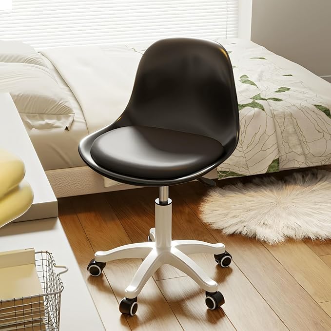 Small Desk Chair Cute Armless Task Vanity Chair with Soft Padded Cushion, Plastic Height Adjustable Home Office Chairs for Teens Girls,Black Set of 1