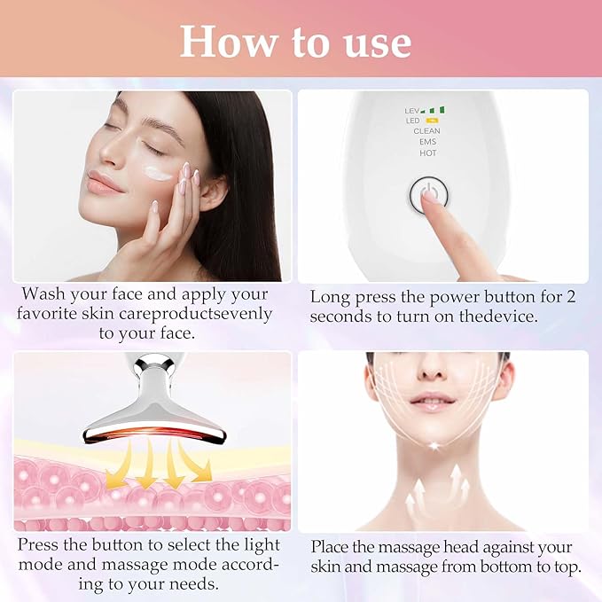 Red-Light-Therapy-for-Face and Neck Massager,7 Colors Womens Skin Rejuvenation Lifting Facial Massager Tool for Toning,Glow Boost (Pink)