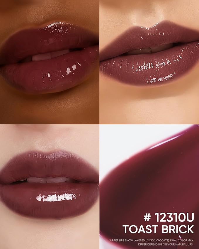 Peptide Brightening Lip Serum, Hydrating & Plumping Tinted Lip Gloss, Moisturizing Lip Balm with Polypeptides & Squalane for Glossy Sheer, Smooth Lips(10U Toast Brick)