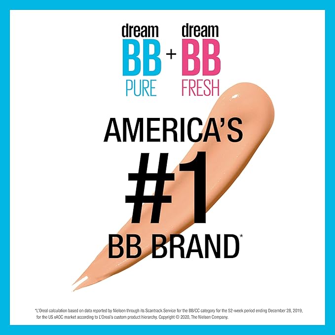 Maybelline Dream Pure Skin Clearing BB Cream, 8-in-1 Skin Perfecting Beauty Balm With 2% Salicylic Acid, Sheer Tint Coverage, Oil-Free, Deep, 1 Count