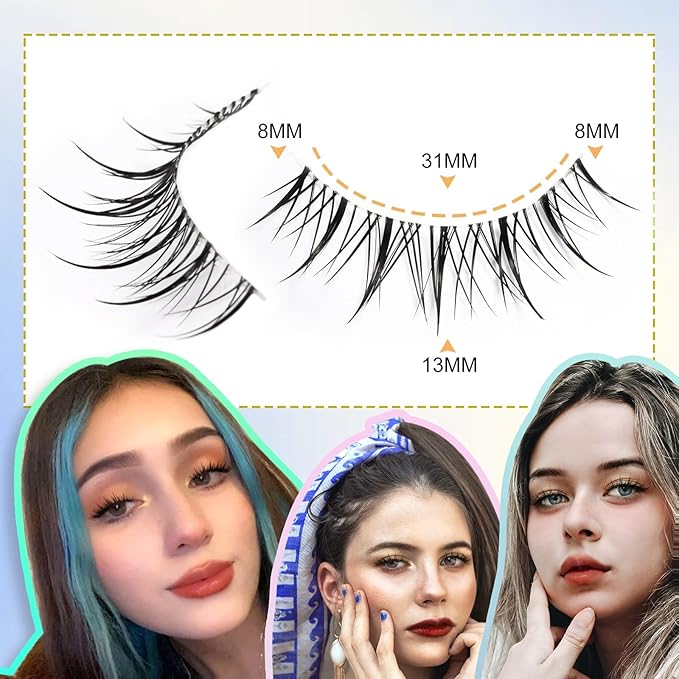 Anime Lashes With Clear Band Korean Lashes 13mm Natural Manga Look Eyelashes Wispy Anime Eyelashes 10 Pairs False Lashes Japanese Korean Natural Lashes Asian Makeup Cosplay Lashes by Obeyalash