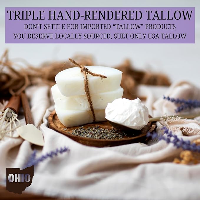 Lavender Infused 100% Grass-Fed Whipped Tallow Balm & Organic Jojoba Oil, Face and Body Moisturizer for Dry, Sensitive Skin, Eczema, (Lavender Infused)