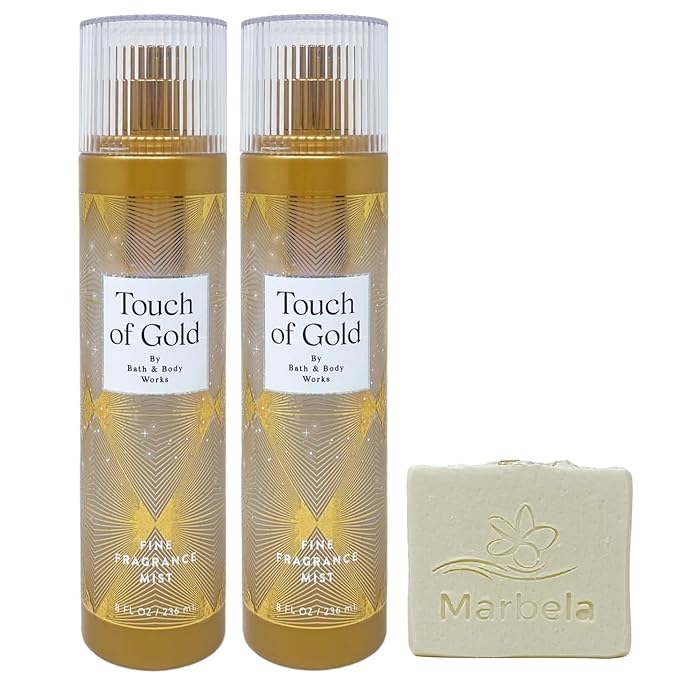 Bath & Body Works Touch Of Gold 2 Pack Fragrance Mist Bundle with a Natural Oats Bar Soap - Full Size