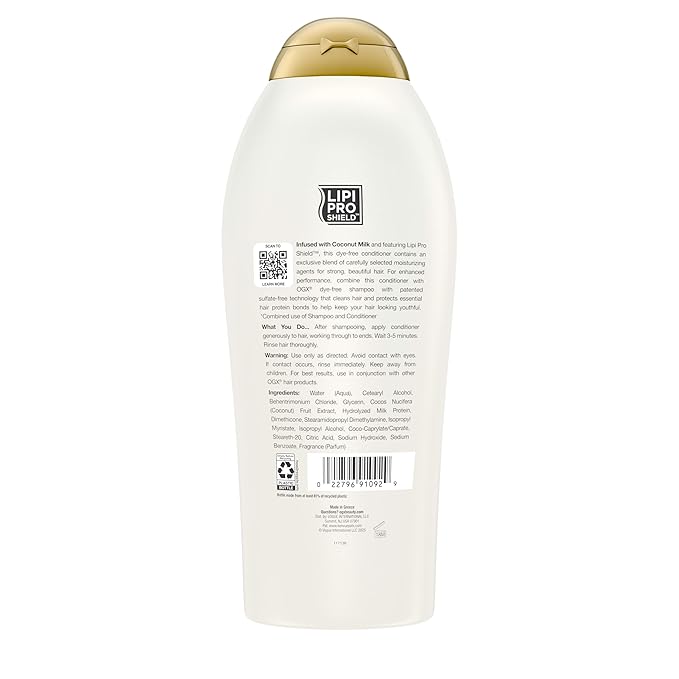 OGX Nourishing + Coconut Milk Conditioner, Hydrating & Restoring Conditioner Moisturizes for Soft Hair After the First Use, Paraben-Free, Sulfate-Free Surfactants, 25.4 fl. oz