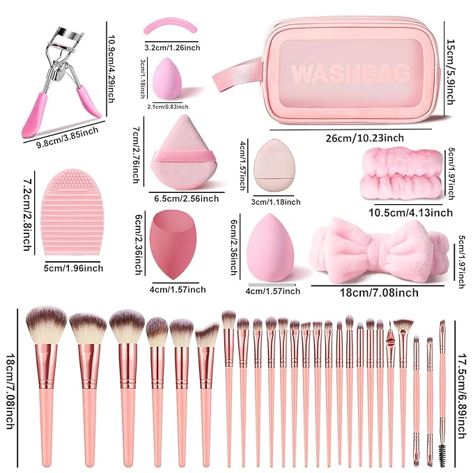 HGHDBT 61Pcs Pink Makeup Brushes Set Professional with Case Premium Synthetic for Blush Foundation Eye Shadow Concealer Powder Eye & Face Make up Brush Kit with Beauty Blender Sponge Set Tools