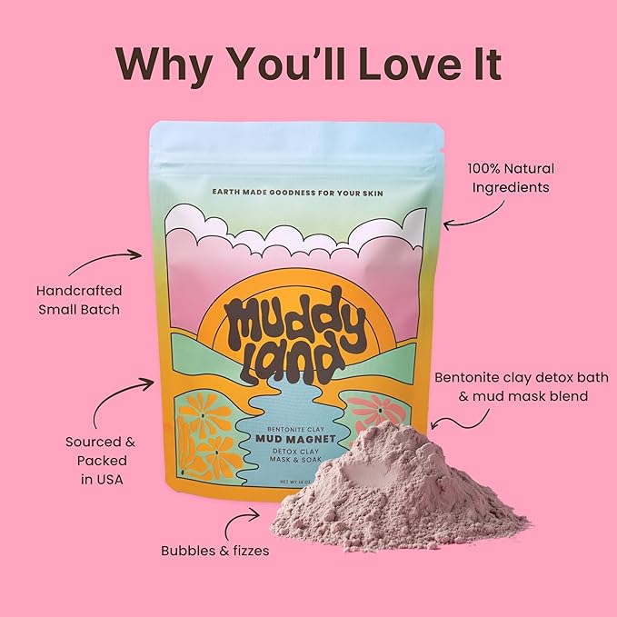 Bentonite Clay Detox Mud Bath Soak & Full Body Mud Mask - Magnetic Clay Bath with Epsom Salt, Body & Face Mask, Gift for Her - Mud Magnet by Muddyland