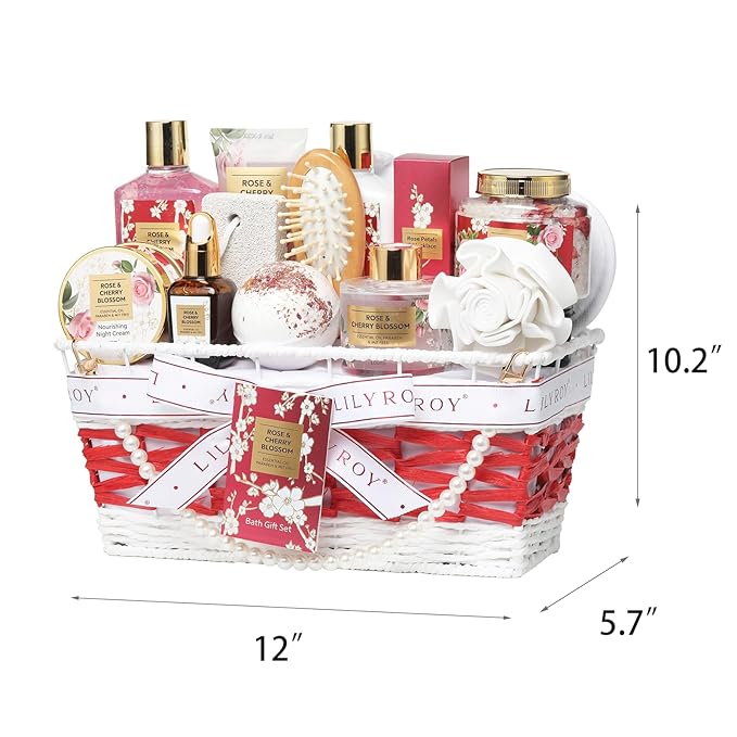Mothers Day Gifts for Women - 19-Piece Luxury Rose Spa Gift Basket Set Bath and Body Gift Sets Care Kit | Christmas Gifts, Valentines Day, Mothers Day Gifts Baskets for Mom, Wife