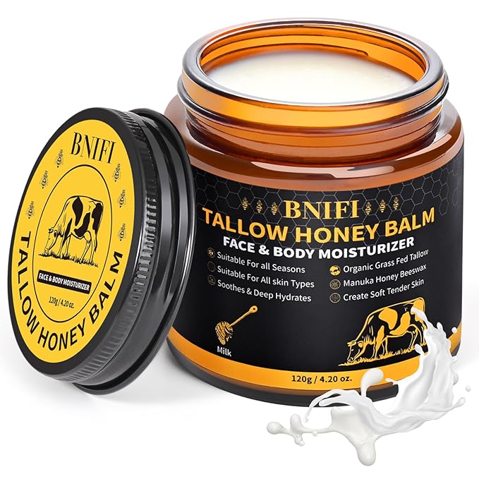 Tallow and Honey Balm for Face Beef Tallow for Skin Organic Grass-Fed Beef Tallow Balm for Face Body Moisturizer (Milk)