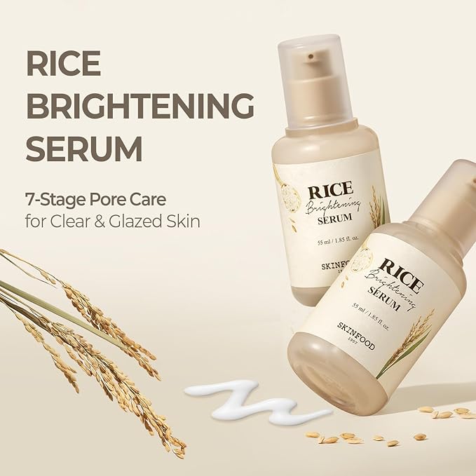 SKINFOOD Rice Radiance Duo – Korean Skincare Brightening Pad & Hydrating Serum Set for Glowing, Smooth, and Dewy Skin, with Natural Fermented Rice Water for Gentle Exfoliation and Deep Moisture