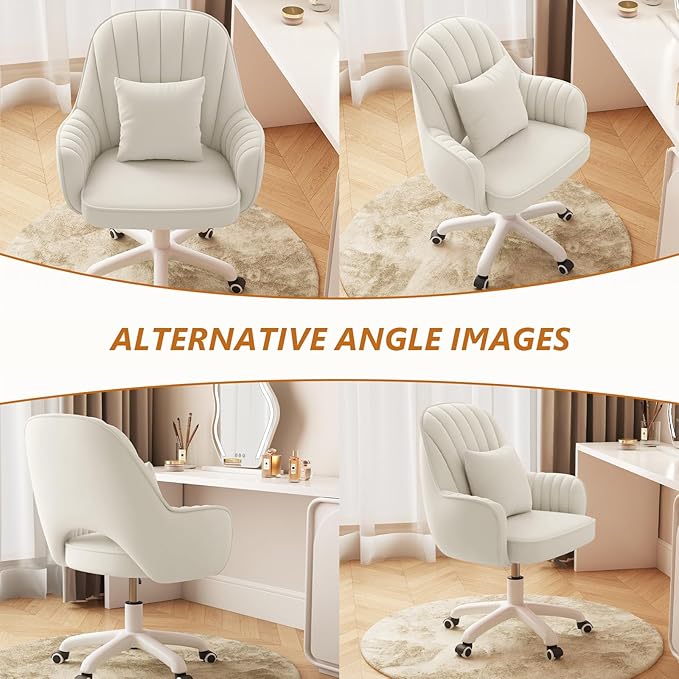 Home Office Chair Velvet Vanity Chairs Makeup Desk Chair with Wheels Mid Back Computer Chairs Height Adjustable Swivel Rolling Task Chair for Living Room, Bedroom, Office
