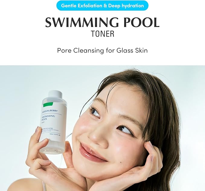EQQUALBERRY Swimming Pool Toner - Korean Toner for Daily Exfoliating & Deep Hydration with Natural Enzyme Protease & Hyaluronic Acid, For Sensitive Skin, 5.24 Fl Oz (155ml)