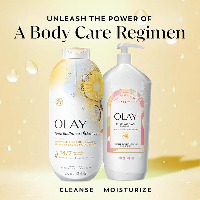 Olay Body Wash for Women, Fresh Radiance, 24/7 Skin-Loving Freshness, Visibly Radiant, Plant Based Cleansers, Vitamin B3 & Antioxidant Blend, All Skin Types, Pineapple & Coconut Water Scent, 22 fl oz