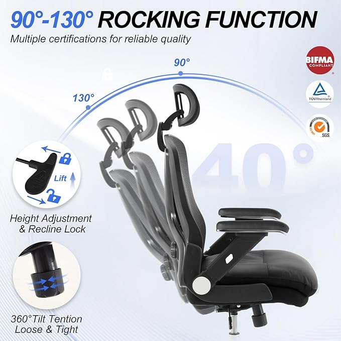 750lbs Ergonomic Office Chair,Upgrade Big and Tall Office Chairs for Heavy People,Mesh High Back Desk Chair with 5D Flip Arms Large Wheels,Adjustable Headrest & Lumbar Support,2 Pack