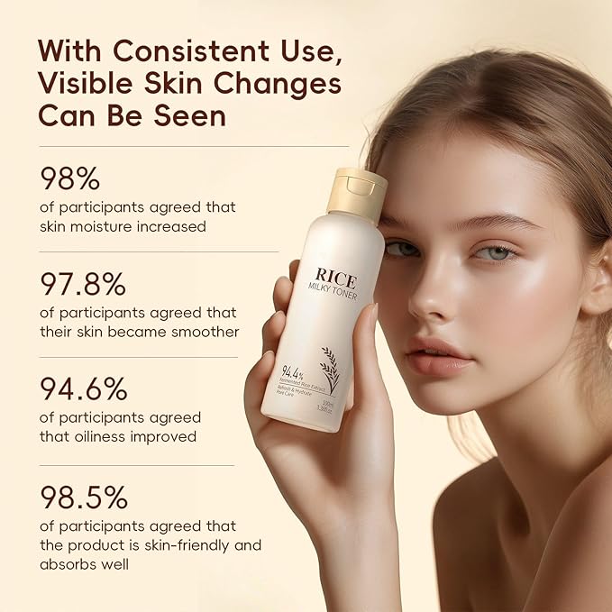 Rice Toner for Face with Rice Extract, Lightweight Facial Moisturizer for Dry Skin, Deep Moisturizing Strengthen Skin Minimize Pores for All Skin Types- 100ml