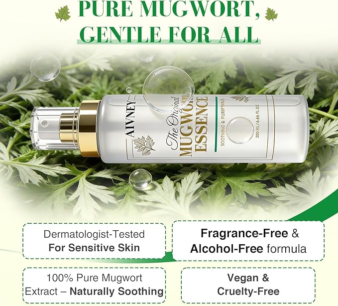 100% Pure Mugwort Essence Toner - Pure Artemisia Face Mist for Sensitive Skin, Immediate Soothing & Redness Relief Facial Spray, Antioxidant Hydrating Essence for All Skin Types, 200ml