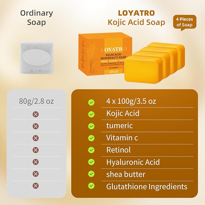 Kojic Acid Turmeric Soap Bar Dark Spots for Face & Body, Deep Cleansing, Gentle Soap Sensitive Skin Formula, All Skin Types 4Pack