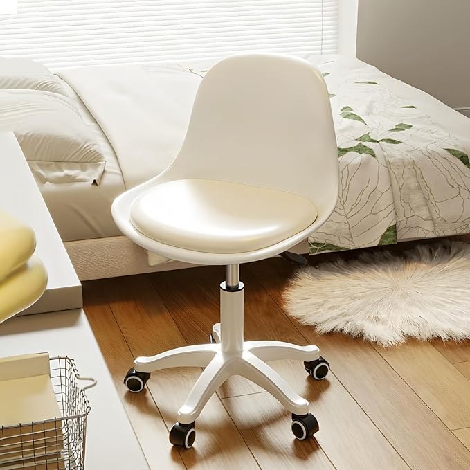 Small Desk Chair Cute Armless Task Vanity Chair with Soft Padded Cushion, Plastic Height Adjustable Home Office Chairs for Teens Girls,White Set of 1