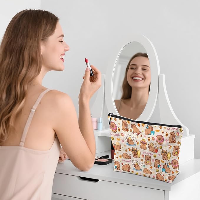 Capybara Makeup Bag, Capybara Gifts For Women, Capybaras Makeup Pouch, Travel Toiletry Bag With Zipper, Birthday Gifts For Mom Sister, Travel Toiletry Bag