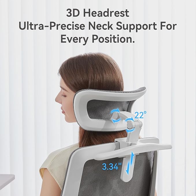 SIHOO M59AS Ergonomic Office Chair, Desk Chair with 3D Flip-up Armrests, Computer Chair with Dual Back Design and Adaptive Dynamic Lumbar Support Grey