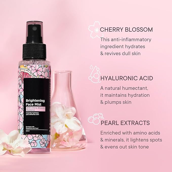 Brightening Face Mist Toner for Glowing Skin (Floral Scent) with Cherry Blossom & Hyaluronic Acid | Instantly Hydrates & Brightens Skin | Gentle & Non-Irritating | Made in Korea (100ml)