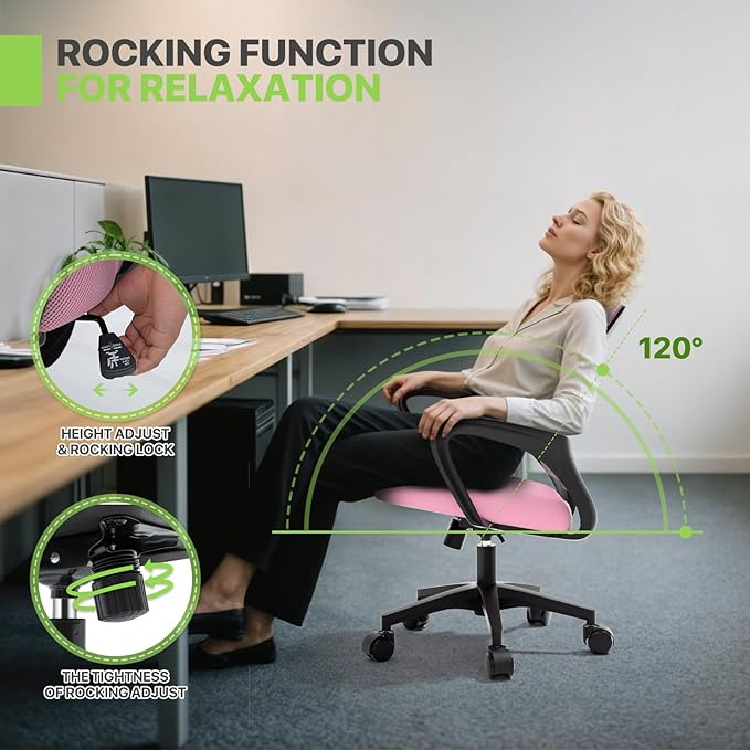 Magshion Ergonomic Office Chair 10 Pack, Mid-Back Mesh Desk Chair, Adjustable Swivel Computer Chair with Lumbar Support & Breathable Backrest for Gaming, Work, Study, 300 Lbs Capacity, Pink