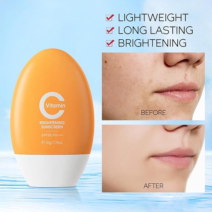 Vitamin C Sunscreen Cream SPF 50,Broad Spectrum Sun Protector Lotion For Face & Body,Lightweight and Non-Greasy Finish,Water Resistant,Long-Lasting Makeup,Travel Essentials