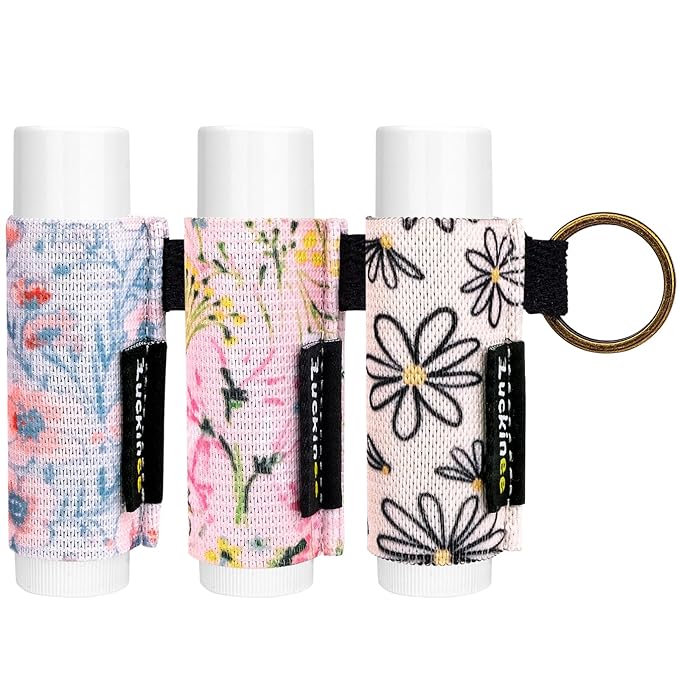 3PCS Lip Balm Holder Keychain Lip Gloss Keychain Holder Lipstick Holder Lip Balm Pouch Keychain Compatible with ChapStick, Burt's Bees, Christmas Stocking Stuffers
