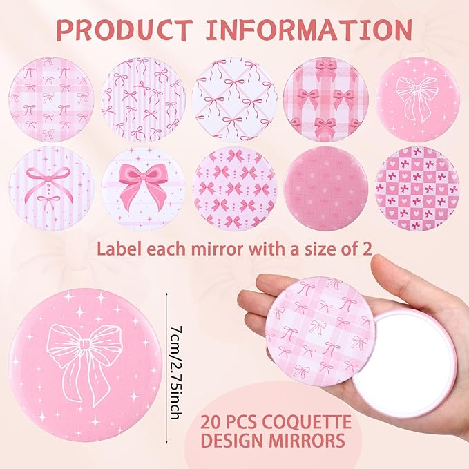 20Sets-80Pcs Coquette Party Favor Pink Party Favors Hair Brushes Foldable Mini Combs Pocket Cosmetic Mirrors Hair Scrunchies Accessories for Women Birthday Bridal Back to School Supplies