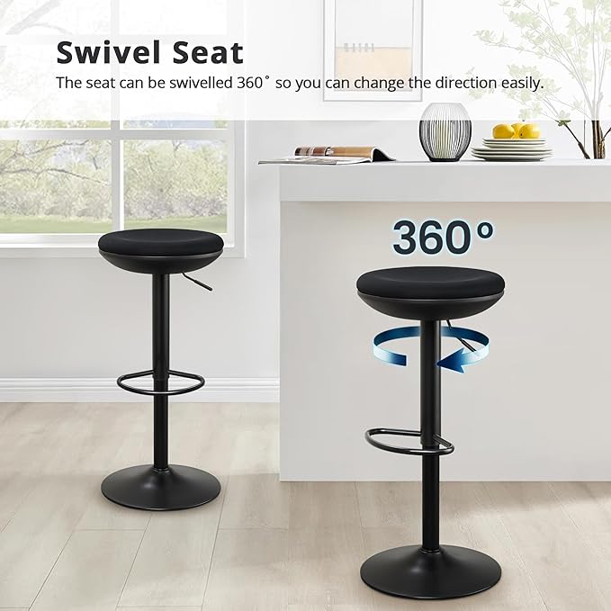 IWMH Standing Desk Stool, Ergonomic Adjustable Height Office Chair, Round 360° Swivel Sit Perching Stool Without Backrest for Bedroom, Kitchen, Living Room (Black*2)