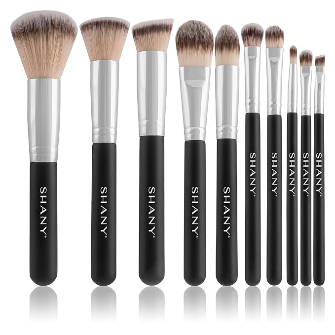 SHANY Makeup Brush Set Black OMBRE Pro 10 Piece Essential Professional Make up Brush Set - Foundation Powder Concealers Eye Shadow Brushes with Cosmetics Brush Travel Case - Upgraded