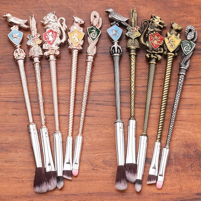 【2 Color Options】 Hary Pottter Gifts Metal Makeup Brushes Set Gifts Wi-zard Wand Makeup Brushes Set for Women Magic Eye Shadow Eyeliner Blending Lip Brush - Brushes Holder Pot Not Included
